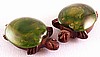 BP142 pr green bakelite/wood turtle dress clips